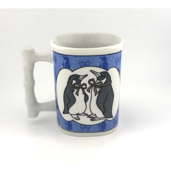 RARE Takahashi Japan Penguin Coffee Mug Cup Bamboo Shaped Handle 4" - Picture 1 of 11